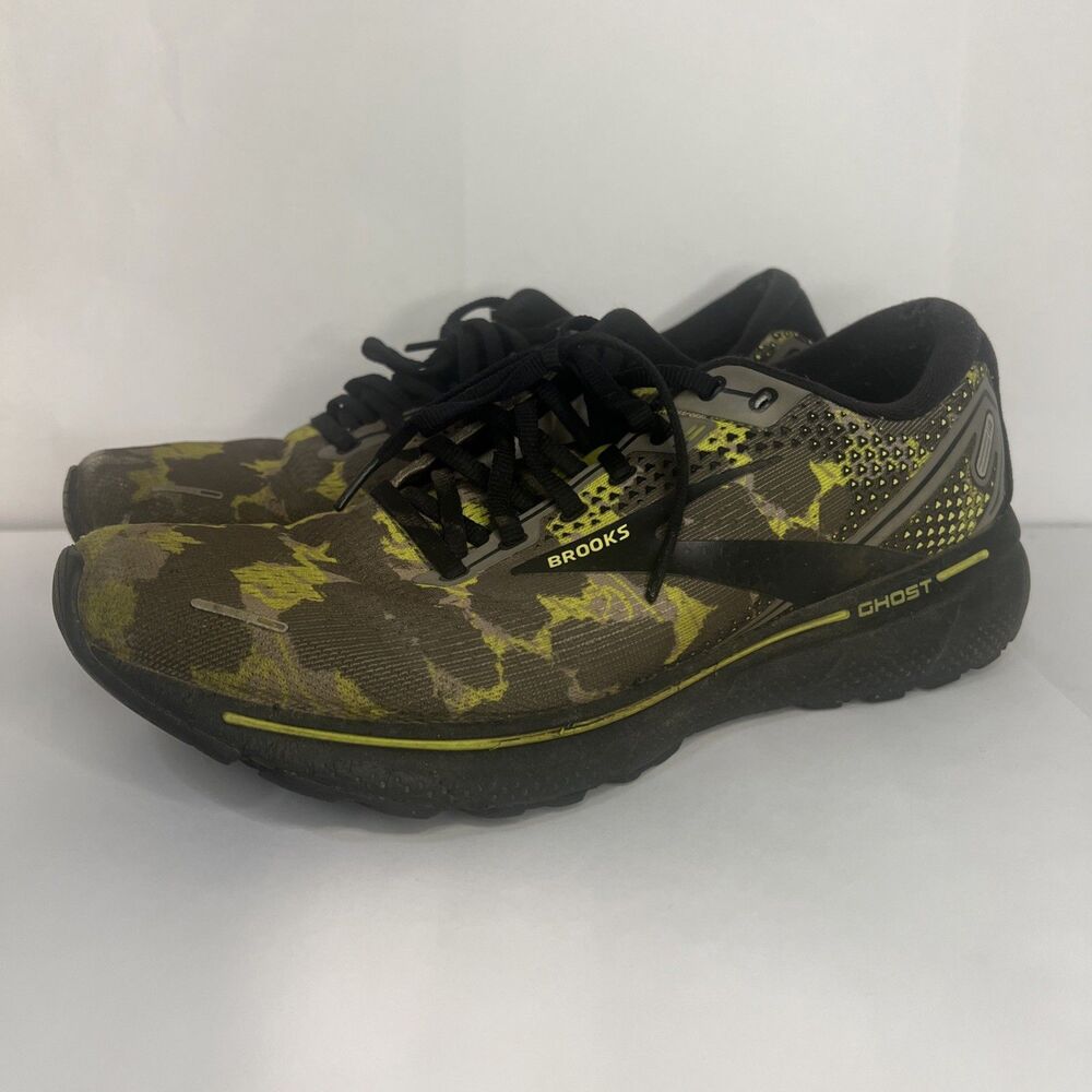 Brooks Ghost 14 Running Sneakers Mens Olive/Lime Punch Camo Outdoor Sporty 11